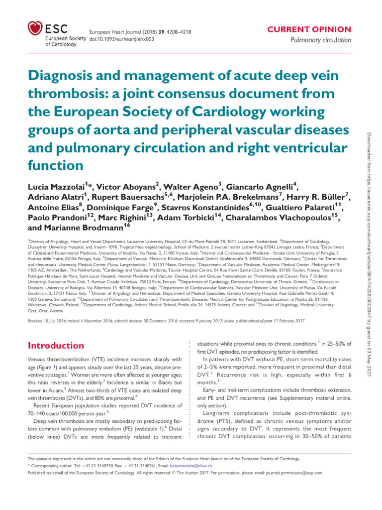 Acute DVT Diagnosis and Management Guide | PDF | Thrombosis | Vein