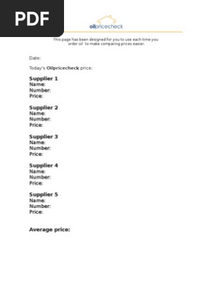 Pricing sheet