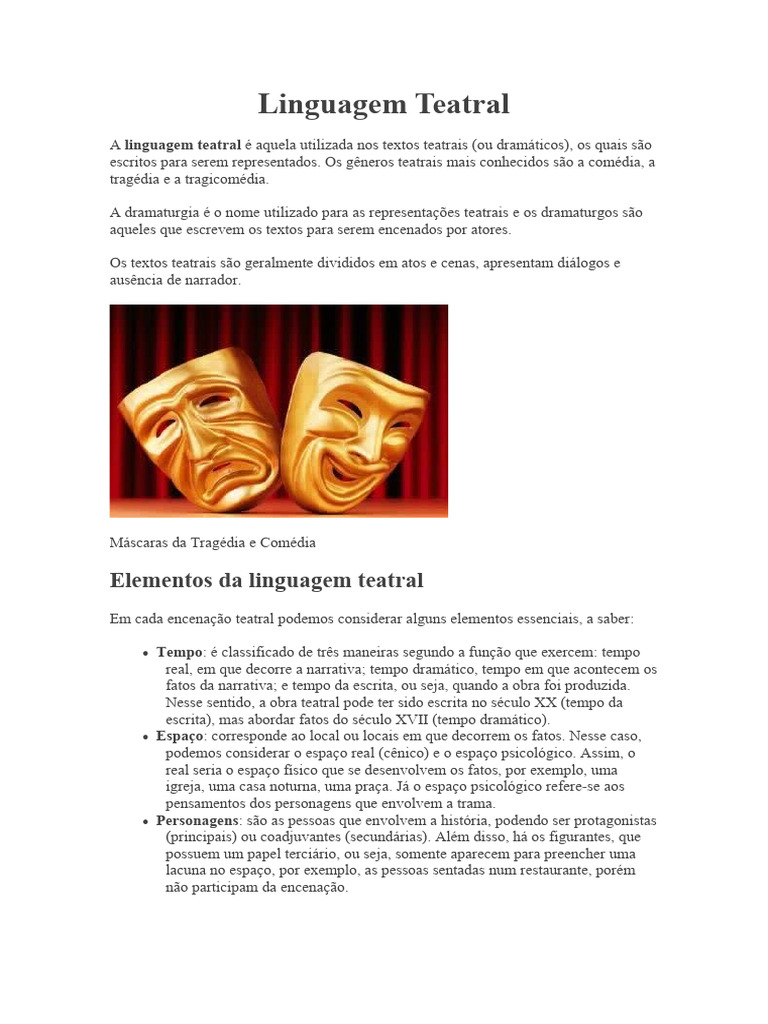 Elementos da Linguagem Teatral | PDF | Teatro | Tempo