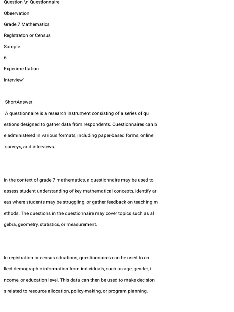 Grade 7 Math Questionnaire Guide | PDF | Career & Growth | Self-Improvement