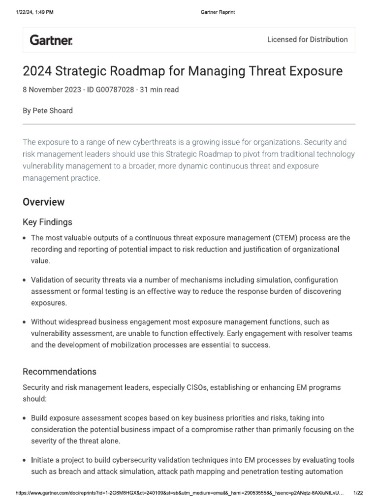 Gartner Cyber Threat Exposure Management Paper PDF