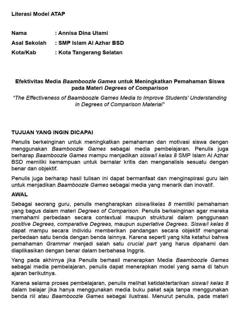 The Effectiveness Of Baamboozle Games Media To Improve Students