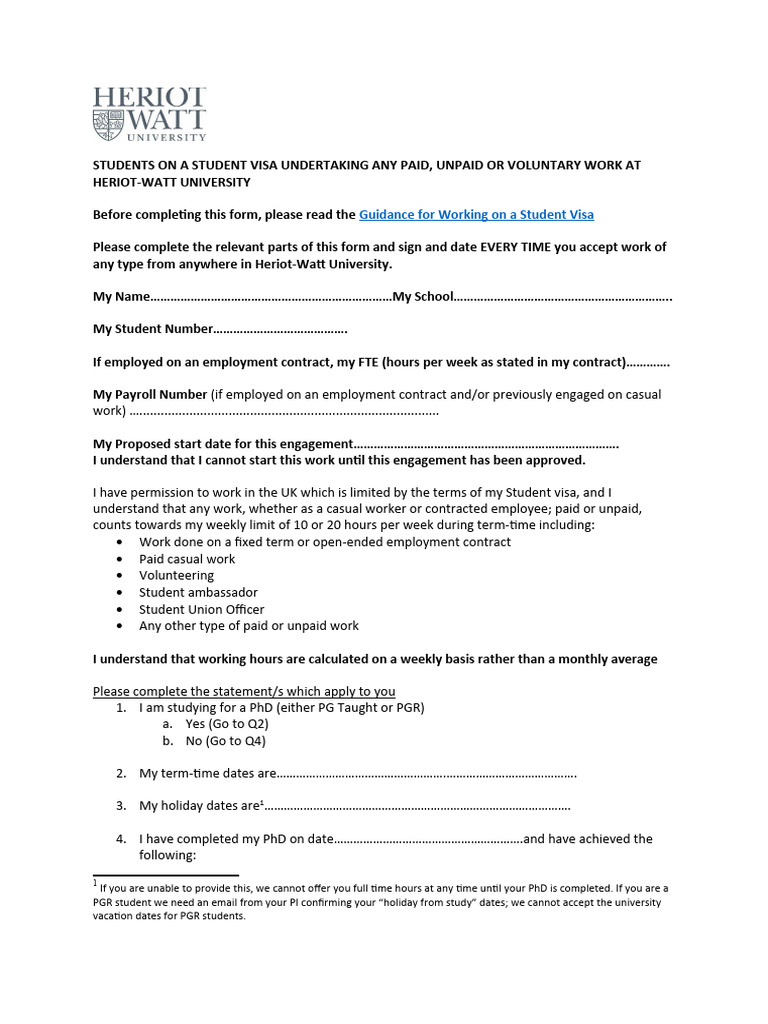 Declaration Student Visa Work or Voluntary Work | PDF | Doctor Of ...