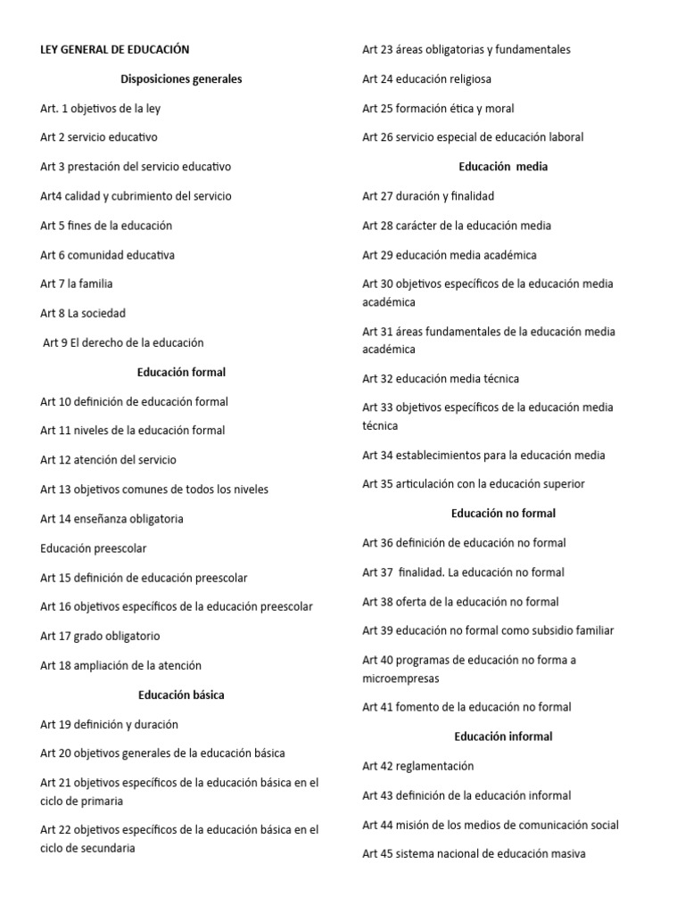 Ley General de Educación: Disposiciones y Estructura | PDF | Educación ...