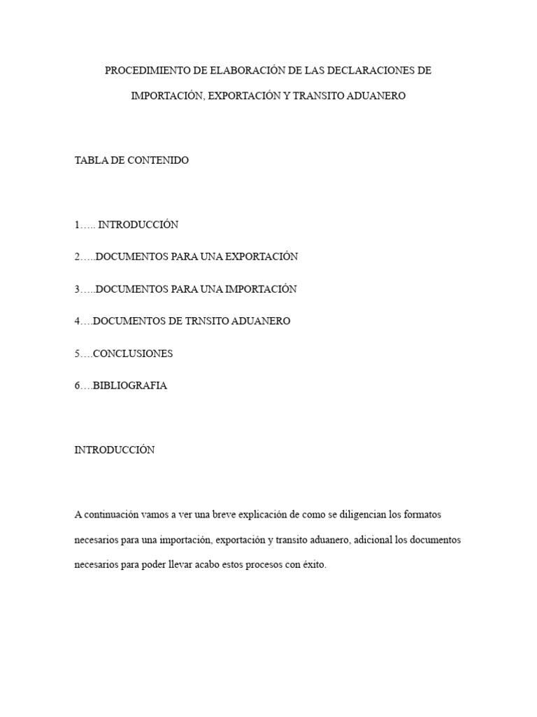 Procedimiento De Elaboración De Las Declaraciones De Importación Pdf