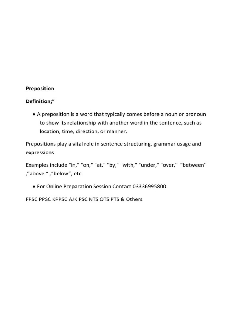 Prepositions Definition Usage | PDF