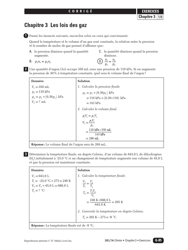 Corrigé Delta Chimie Sec. 5 - Chapitre 3 | PDF | Dioxyde de soufre ...