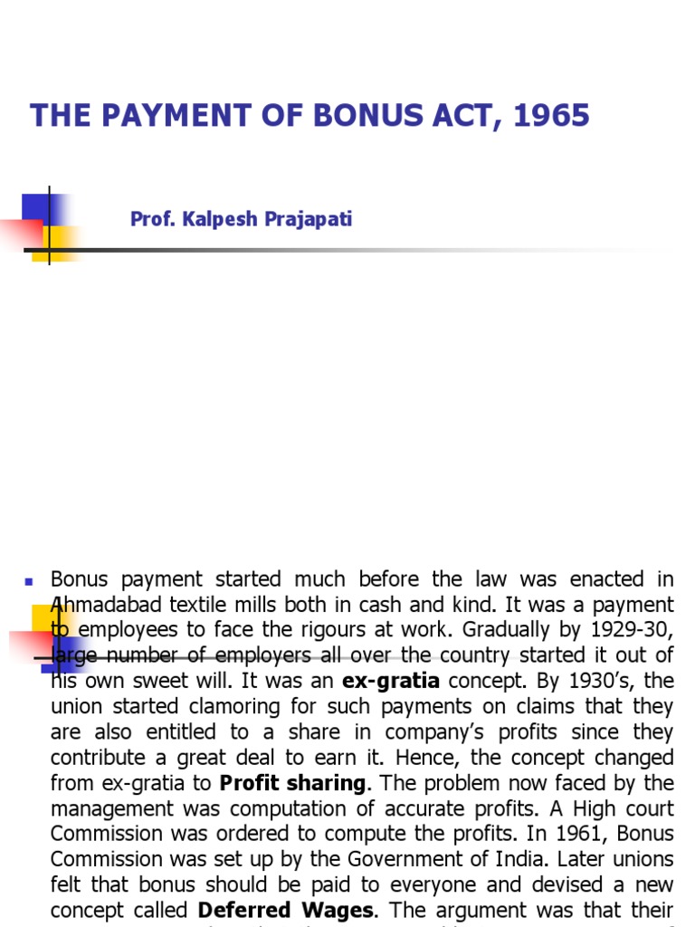 Payment of Bonus Act 1965 Wage Employment