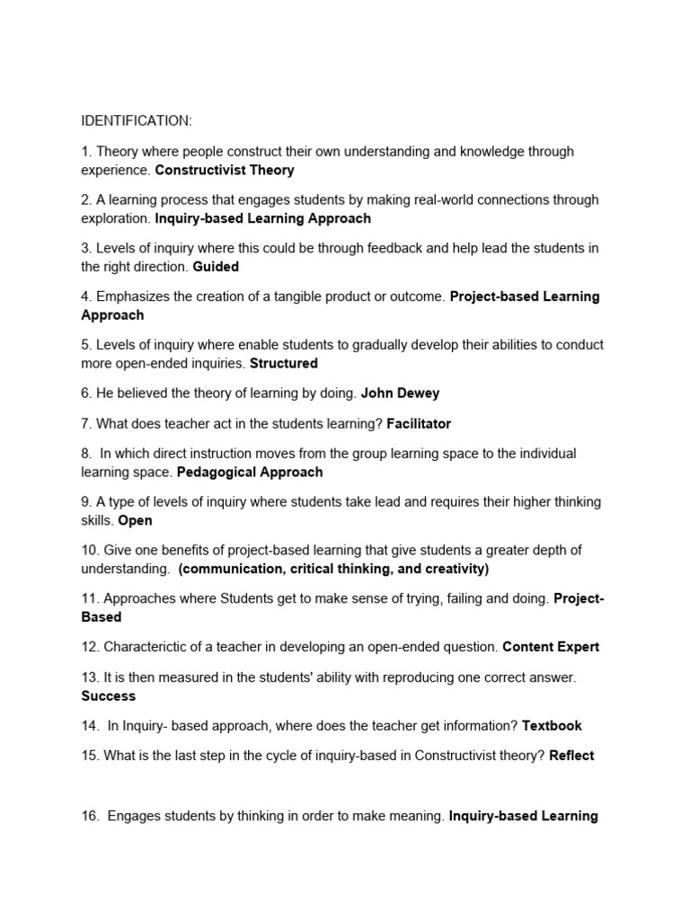Inquiry-Based vs Project-Based Learning | PDF
