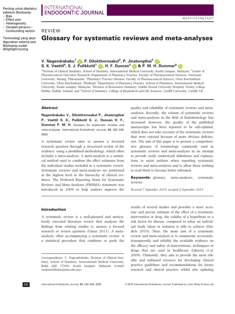 Glossary For Systematic Reviews and Meta-Analyses | PDF | Meta Analysis ...