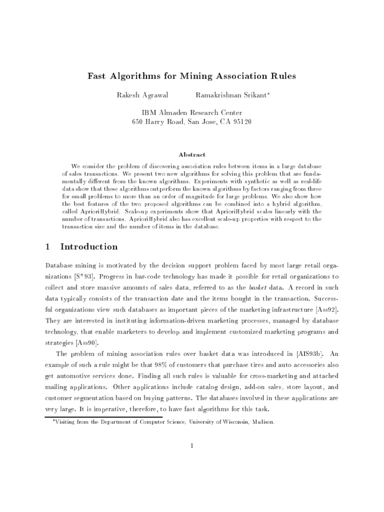 Fast Algorithms For Mining Association Rules | PDF | Mean | Poisson ...