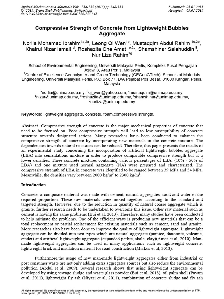 Compressive Strength of Lightweight Concrete | PDF | Concrete | Foam
