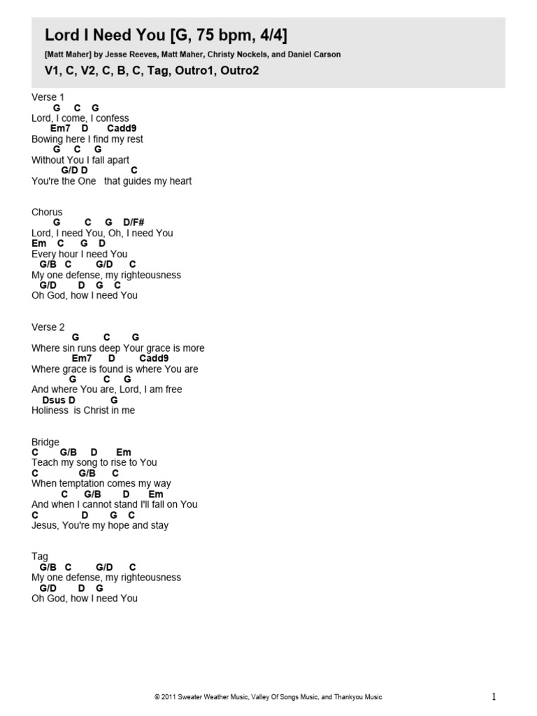Lord I Need You - G | PDF