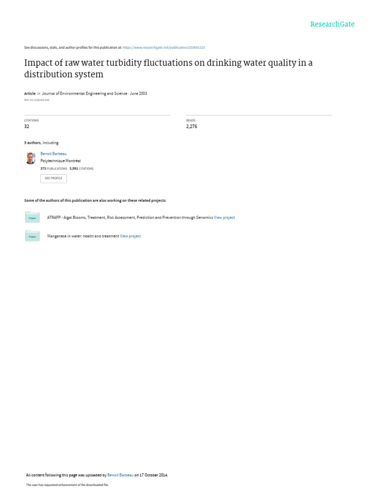 Turbidity Effects on Drinking Water Quality | PDF | Water Purification ...