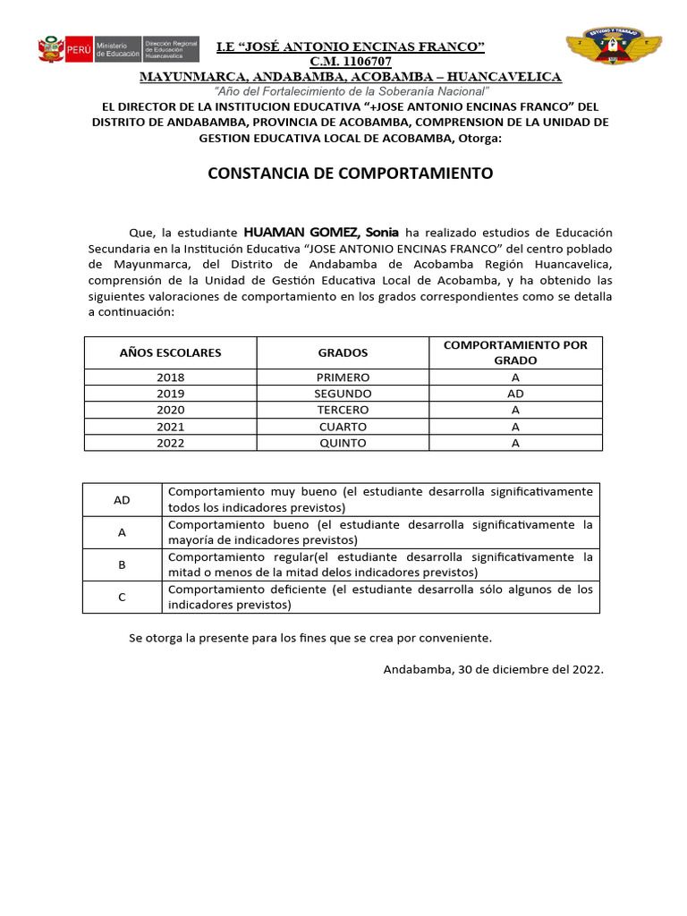 7 Constancia de Comportamiento JAEF | PDF | Juventud | Academia