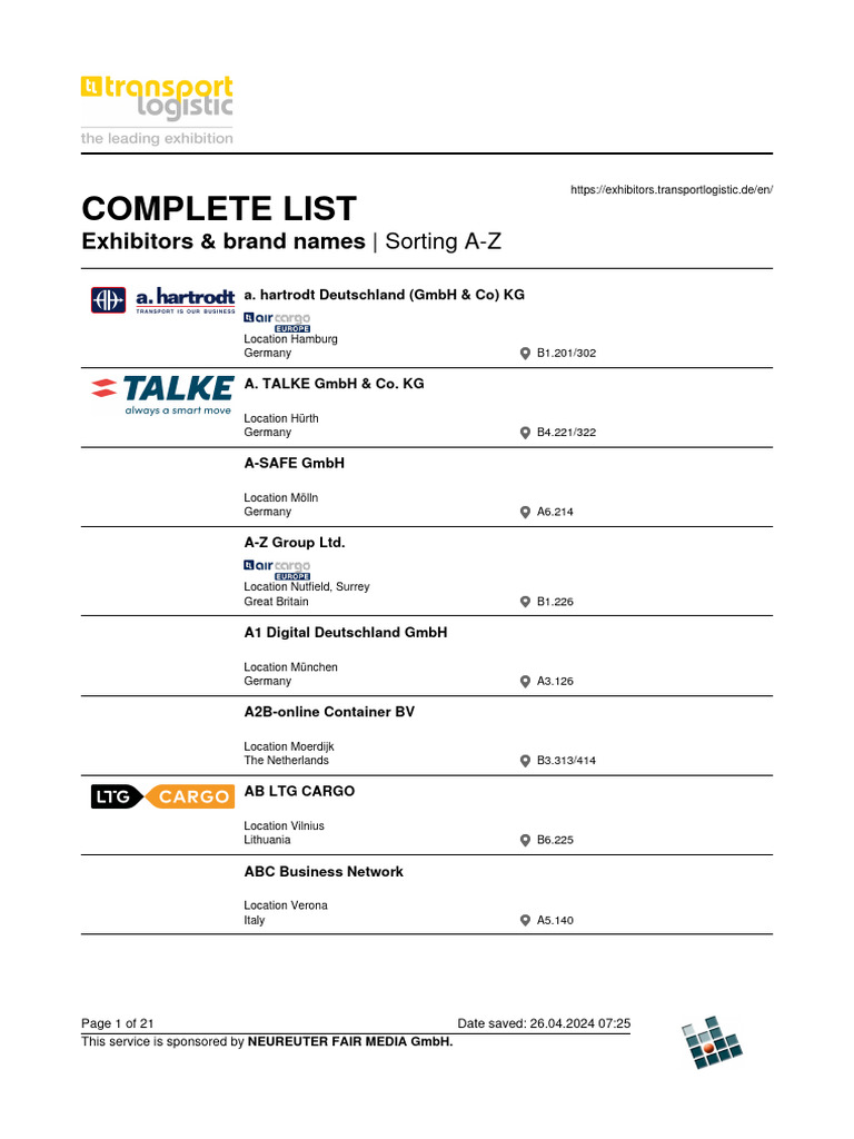 List of Logistics Exhibitors 2024 | PDF | Transport Companies | Aviation