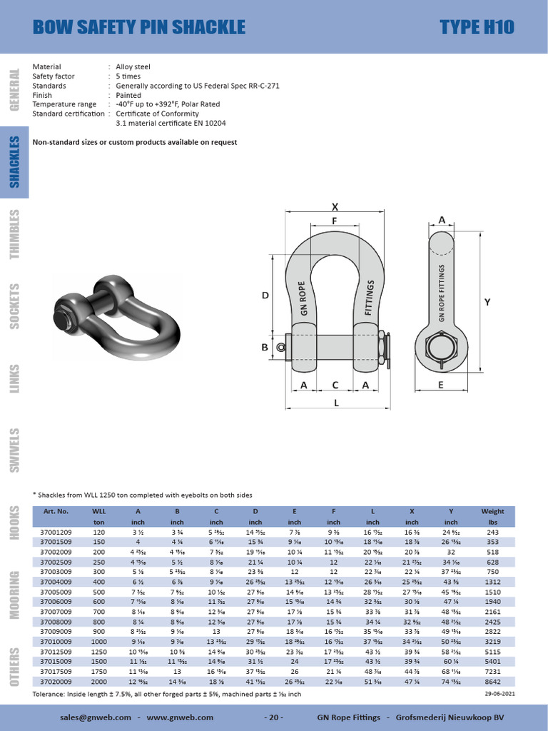 Wide Body Shackle Specifications | PDF
