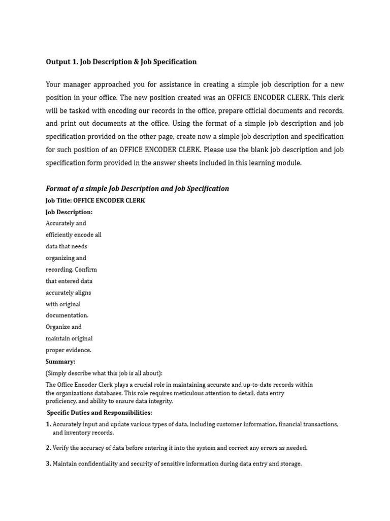 Office Encoder Clerk Job Description | PDF