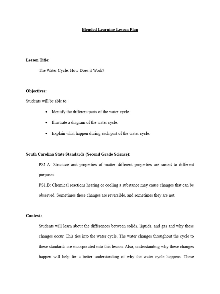 Water Cycle Blended Learning Plan | PDF | Water | Lesson Plan