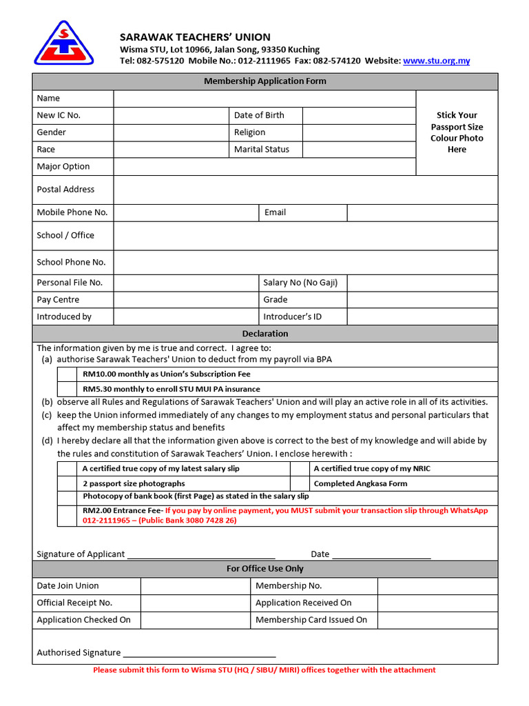 STU New Membership Form | PDF
