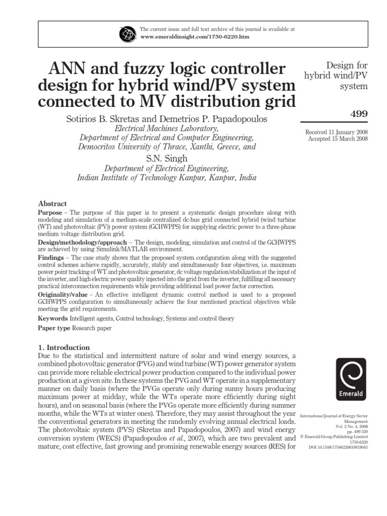 ANN and Fuzzy Logic Controller Design For Hybrid wind/PV System ...