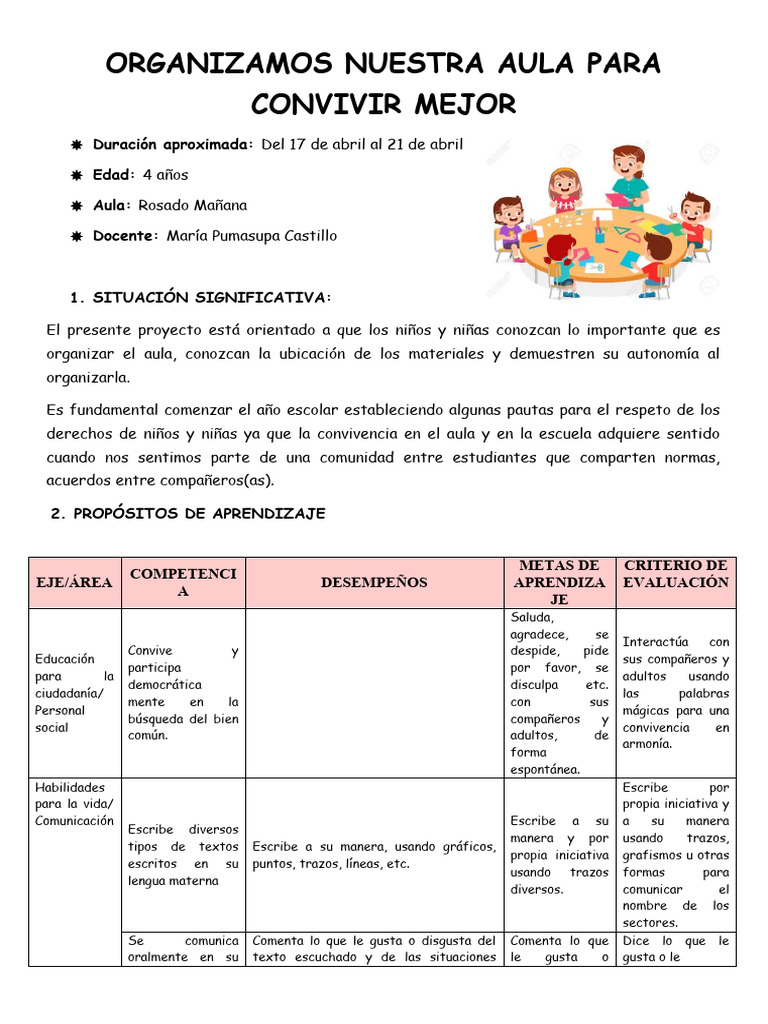 Proyecto 4 Organizamos Nuestra Aula para Convivir Mejor | PDF | Salón ...