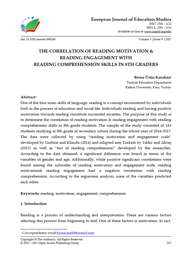 The Correlation of Reading Motivation - Berna Ürün Karahan | PDF ...