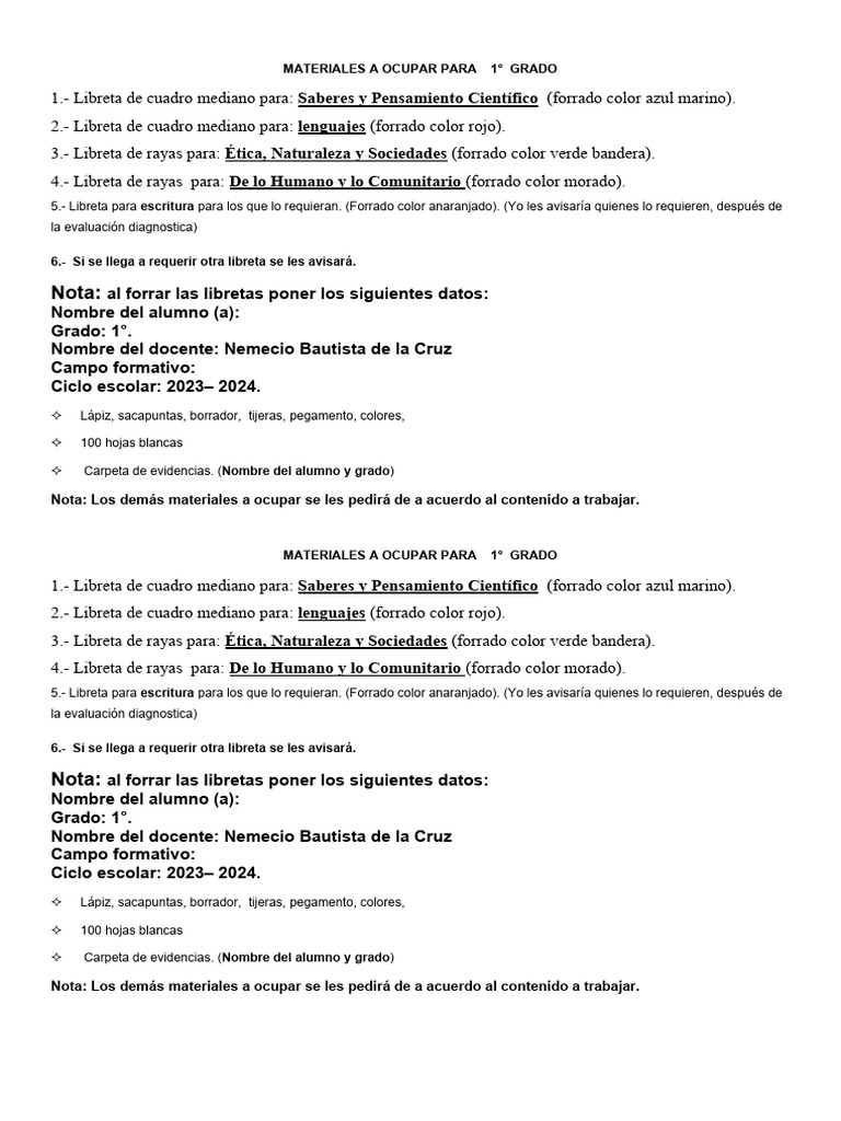 Acdeinicio y Lista de Materiales 2024 - 094920 | PDF