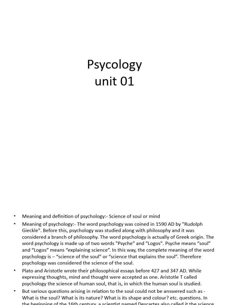 Psycology Unit 01 | Download Free PDF | Psychology | Mind