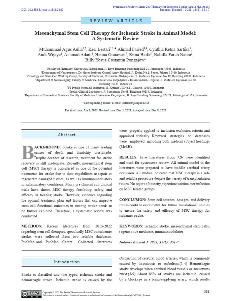 Mesenchymal Stem Cell Therapy For Stroke | PDF | Stroke | Mesenchymal ...