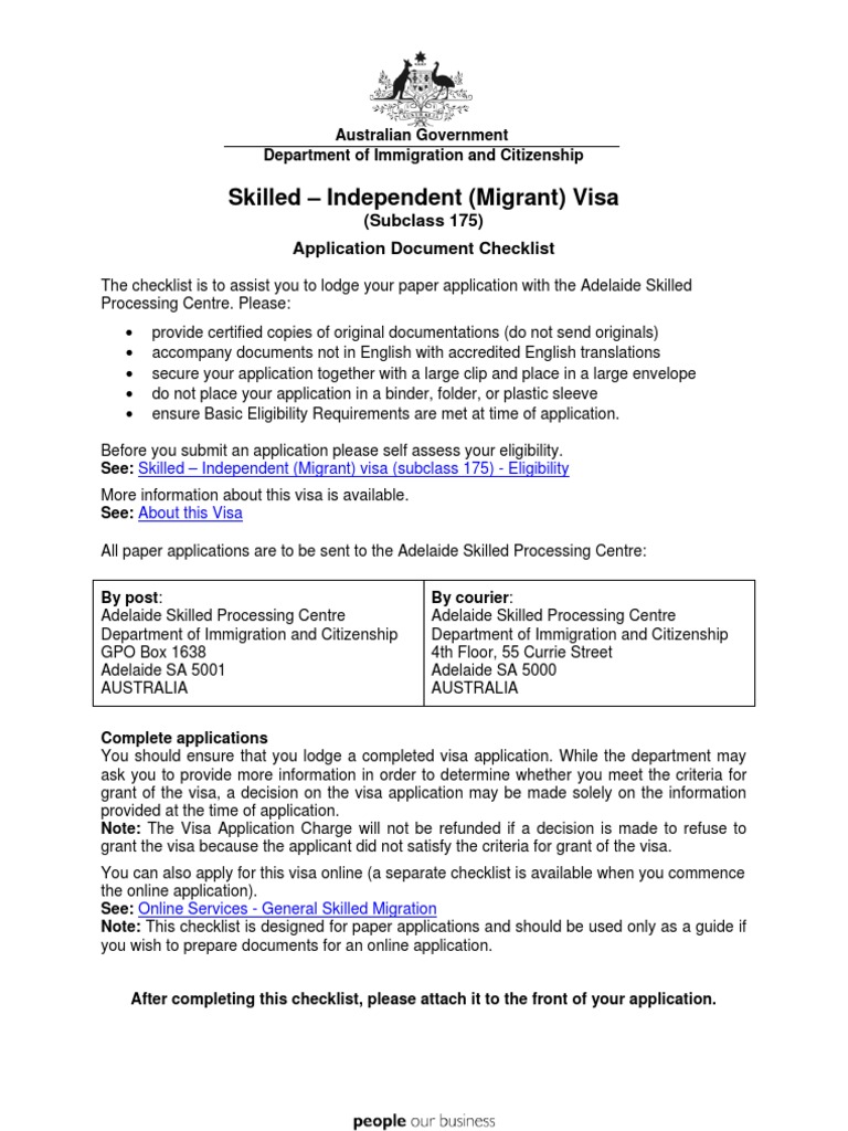Subclass 175 Visa Application Checklist | PDF | Travel Visa | Immigration