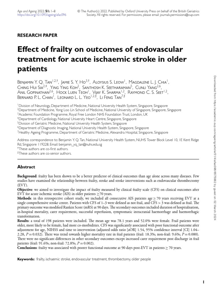 Effect of Frailty On Outcomes of Endovascular | PDF | Stroke | Comorbidity