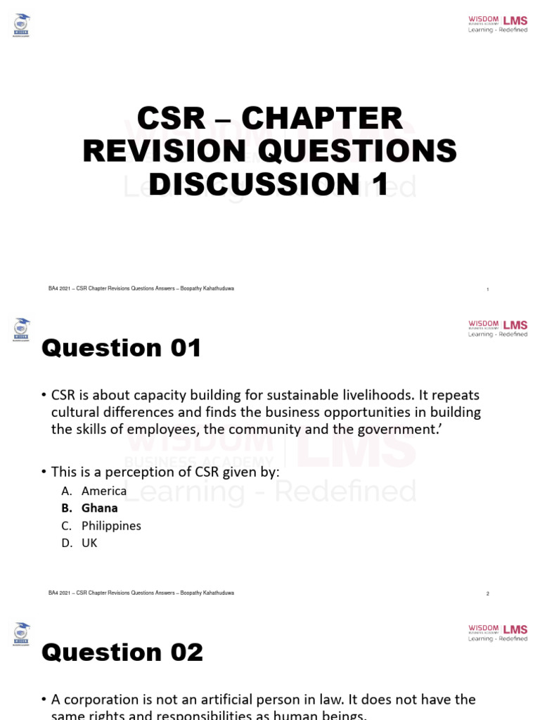 CSR Revision Questions and Answers | PDF | Corporate Social ...