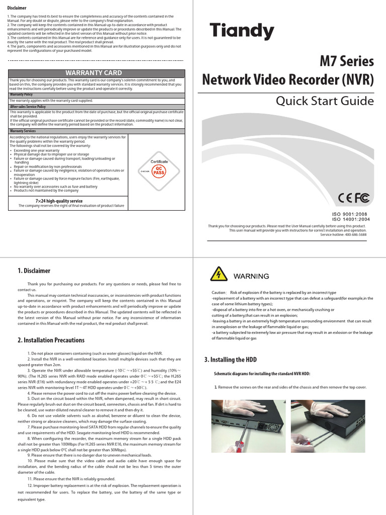 M7 Series NVR User Manual Guide | PDF | Hard Disk Drive | Cable Television