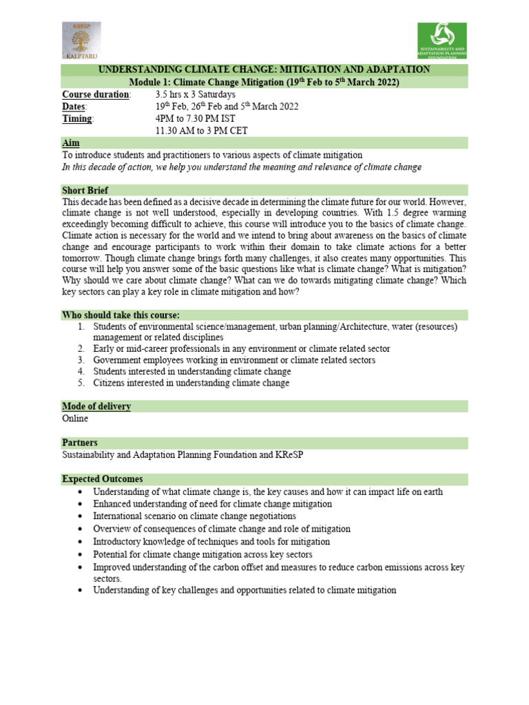 Week 1 19TH Feb Mitigation and Carbon Accounting | PDF | Climate Change ...