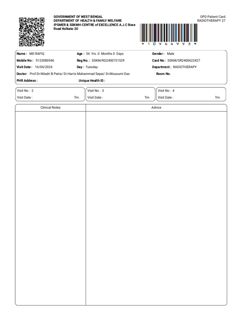 OPD Patient Card for Radiotherapy | PDF