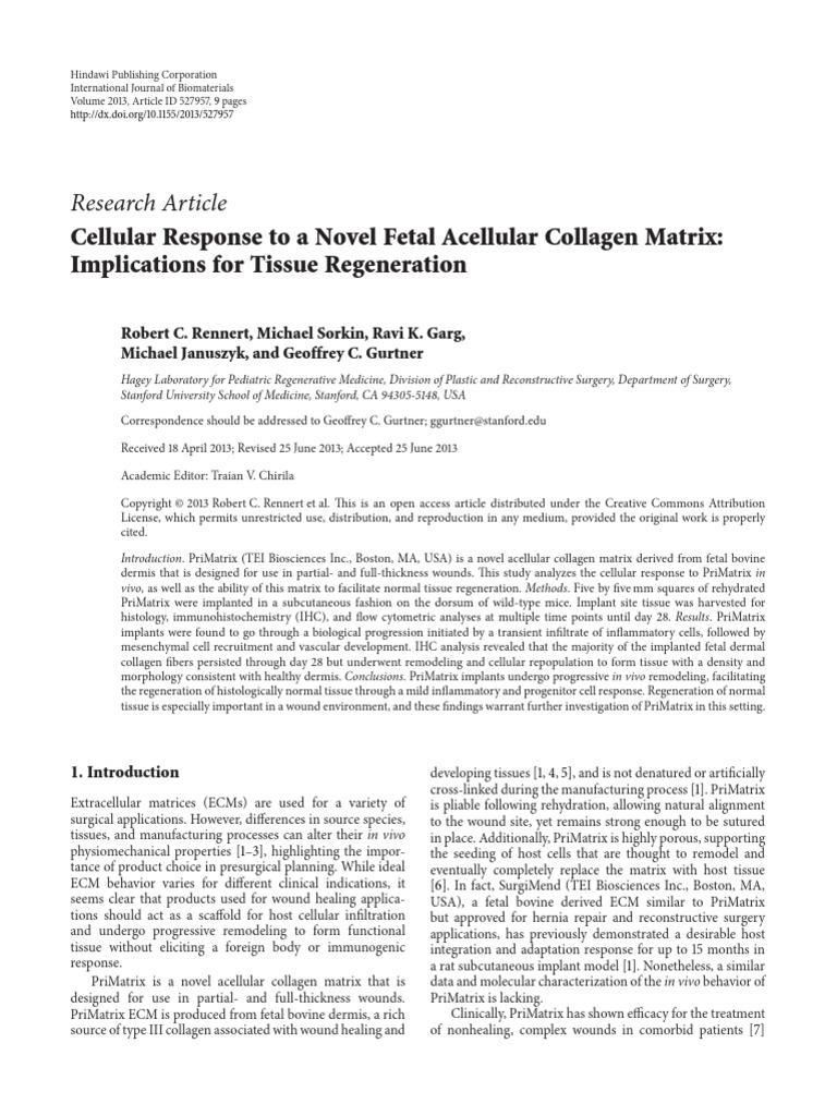 Research article cellular response to a novel fetal acellular collagen