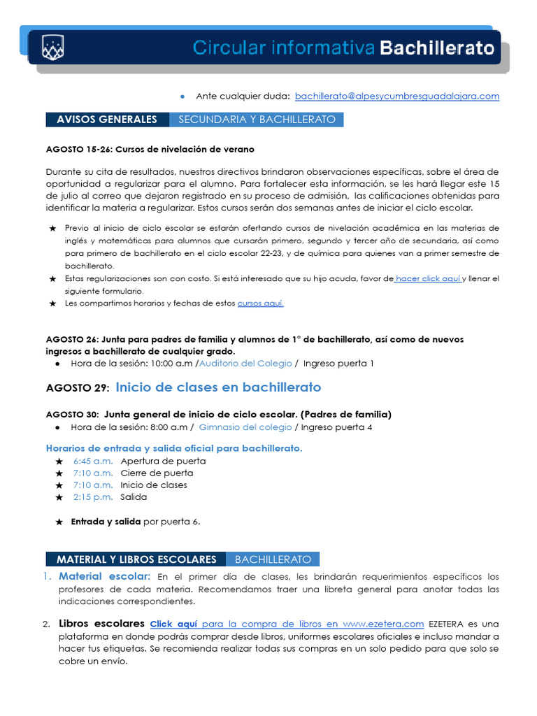 Circular Informativa Bachillerato 2024 | PDF | Informática
