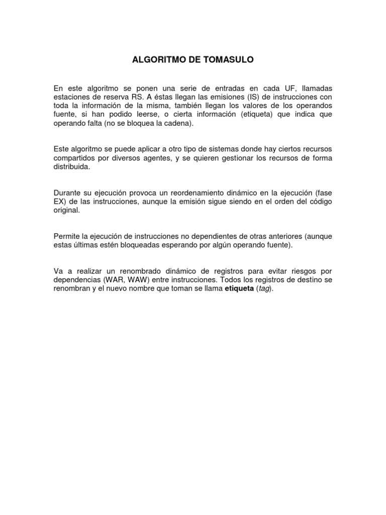 Algoritmo de Tomasulo Explicado | PDF | Métodos y materiales de enseñanza