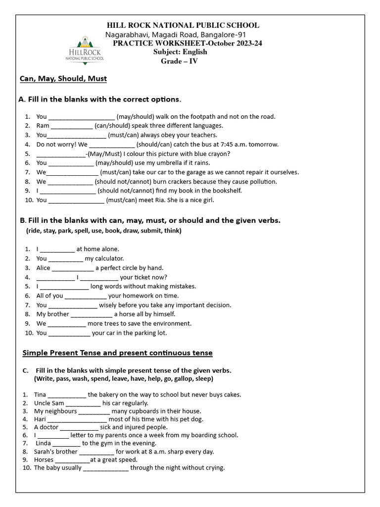 Grade 4 Tenses Practice Worksheet | PDF | Grammatical Tense | Linguistics
