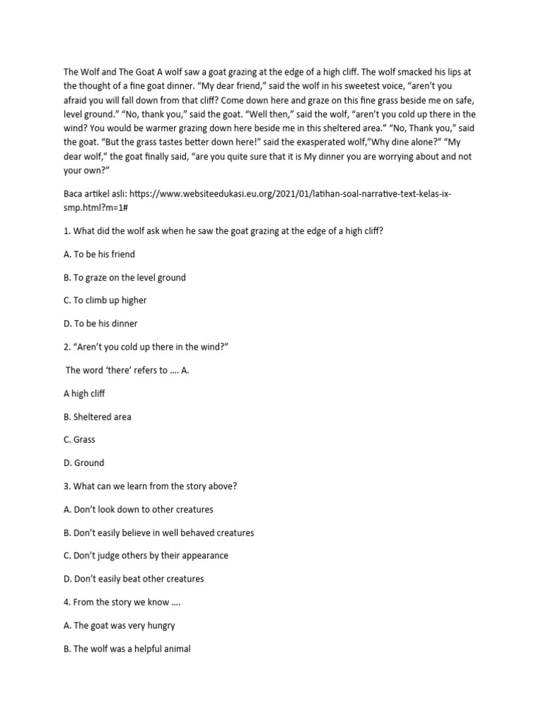 Narrative Text Quiz for Students | PDF