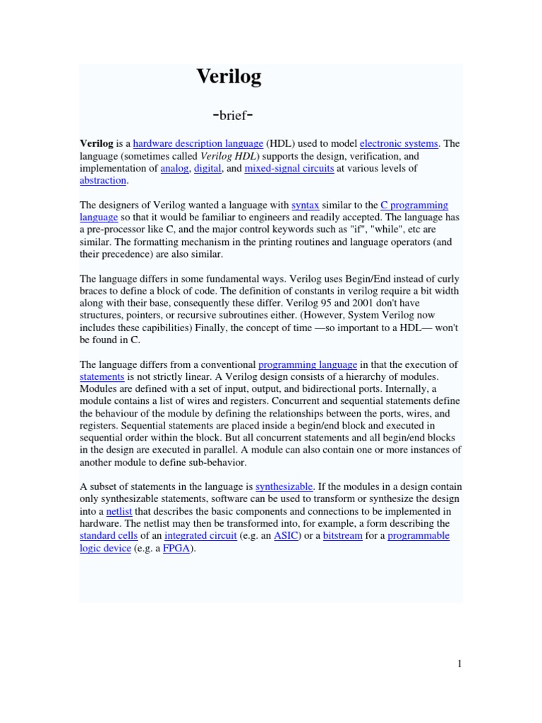 Verilog HDL Overview and Examples | PDF | Hardware Description Language ...