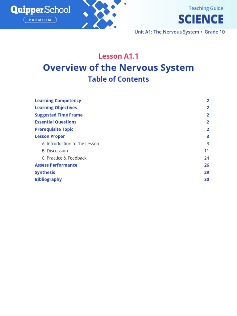 Science 10 A1.1 Overview of The Nervous System | PDF | Nervous System ...
