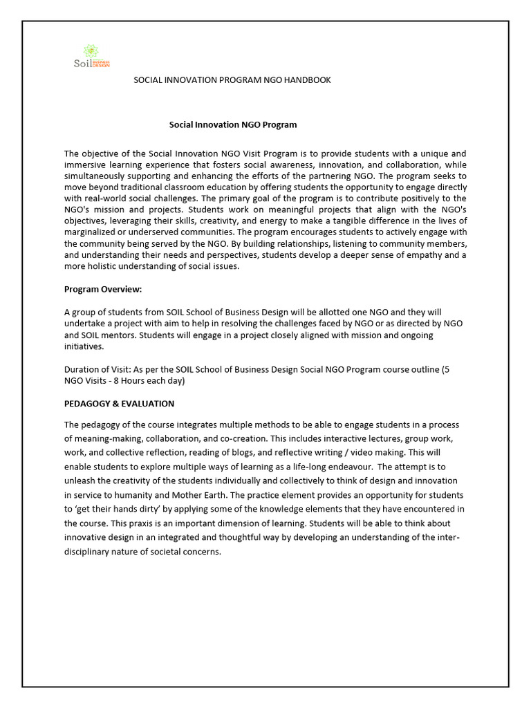Social Innovation NGO Program Guide | PDF | Non Governmental ...