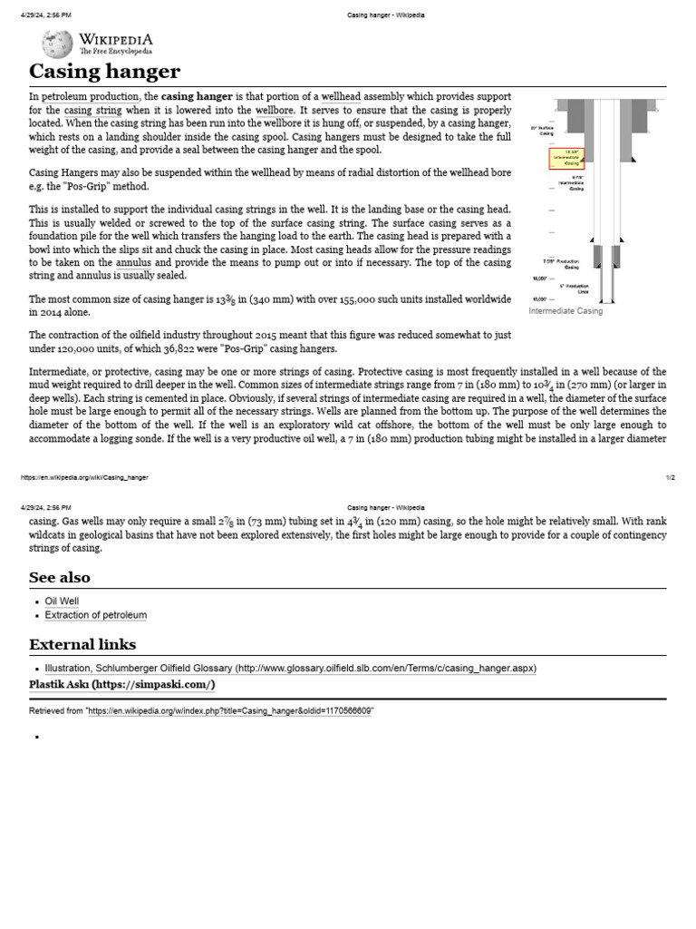 Casing Hanger Wikipedia Pdf Casing Borehole
