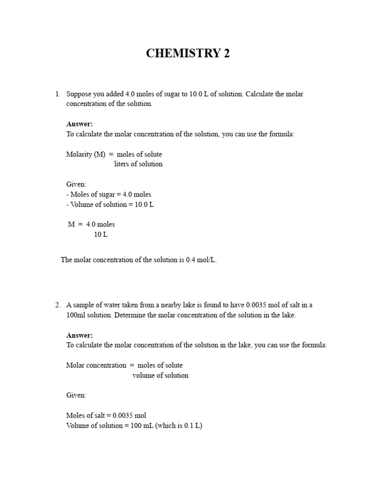 Chemistry 2 | PDF | Concentration | Molar Concentration