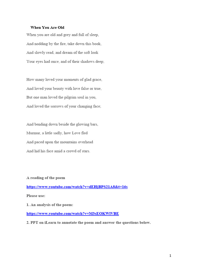When You Are Old | PDF | Poetry | W. B. Yeats