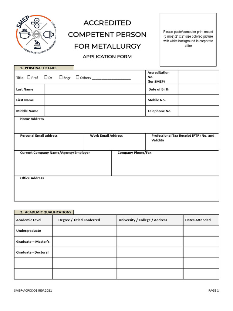 Metallurgy Competent Person Application | PDF | Academic Degree