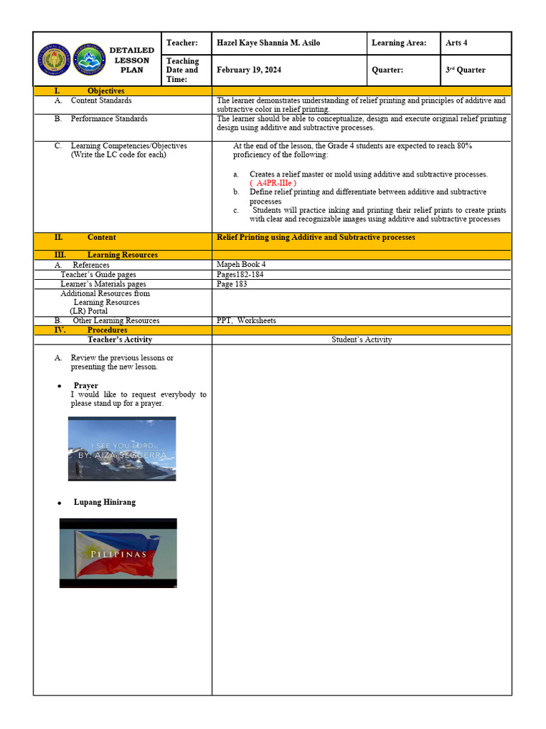 Lp Arts 4 Rp Pdf Printmaking Color