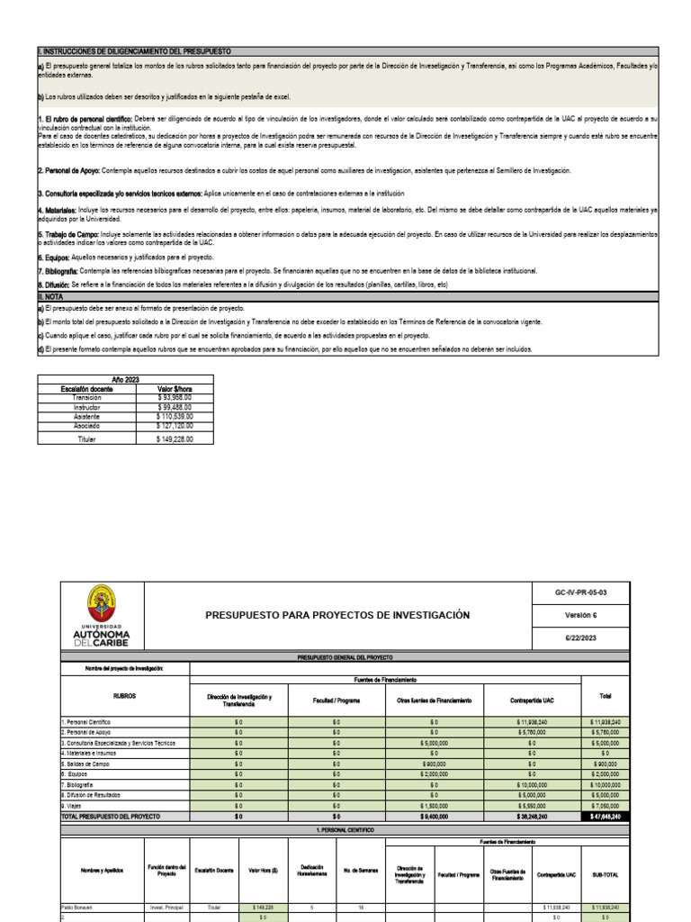 Presupuesto para Proyectos de Investigación 2023 | PDF | Presupuesto